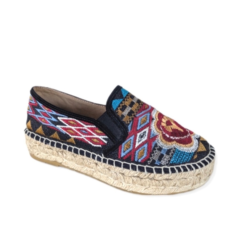 ‼️SALE‼️Johnny Was Embroidered Platform Espadrilles Multi Floral Slip On Shoes E